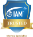 A blue shield with white text and gold ribbon

Description automatically generated